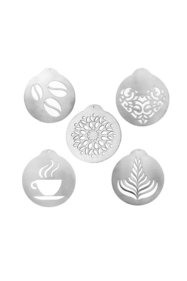 Set of 5 Leeseph 5Pcs Stainless Steel Coffee Decorating Stencils, Foam Latte Art Templates, Cappucci