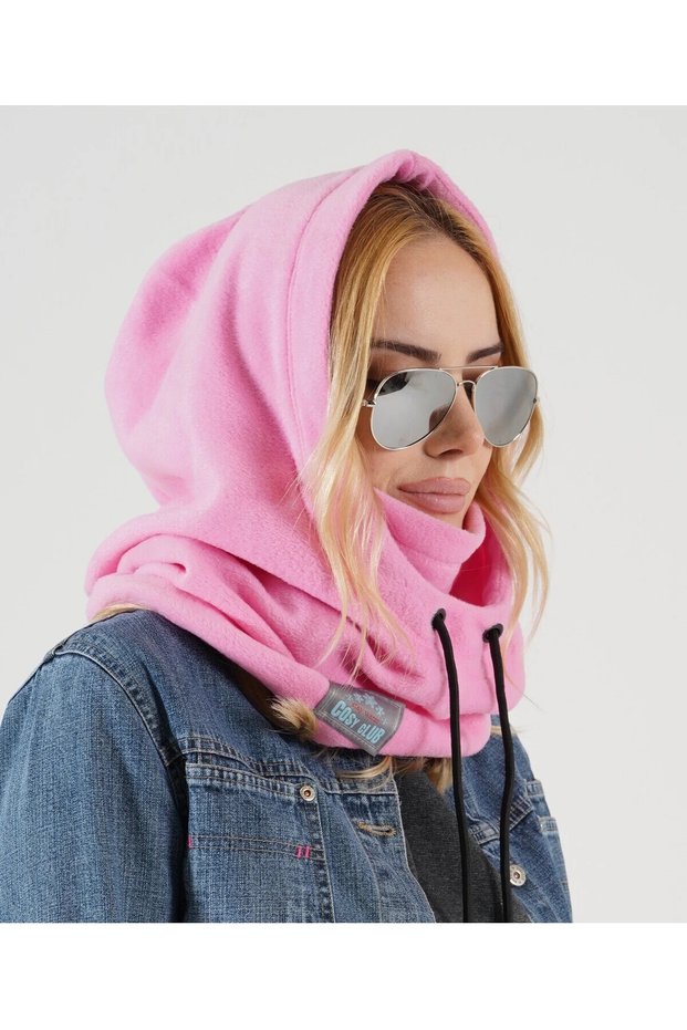 Women's Pink Fleece Beanie Snow Mask Balaklava Hat Scarf Neck Collar Snow Mask