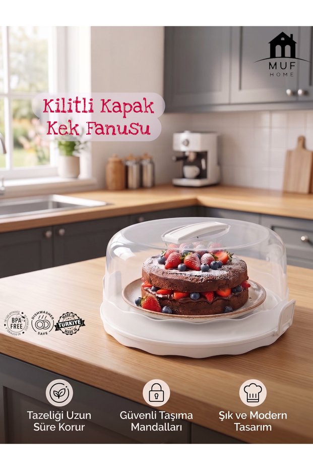 Locking Lid Cake and Pastry Pan - Transparent, Practical and Safe to Transport Pastry Storage Container Cake Stand (24 X 13 cm)