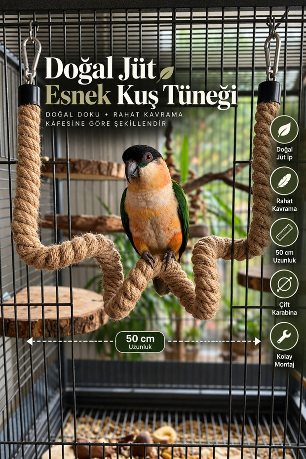 Flexible Bird Perch 50 cm Shapeable 2 cm Thick Natural Jute Rope