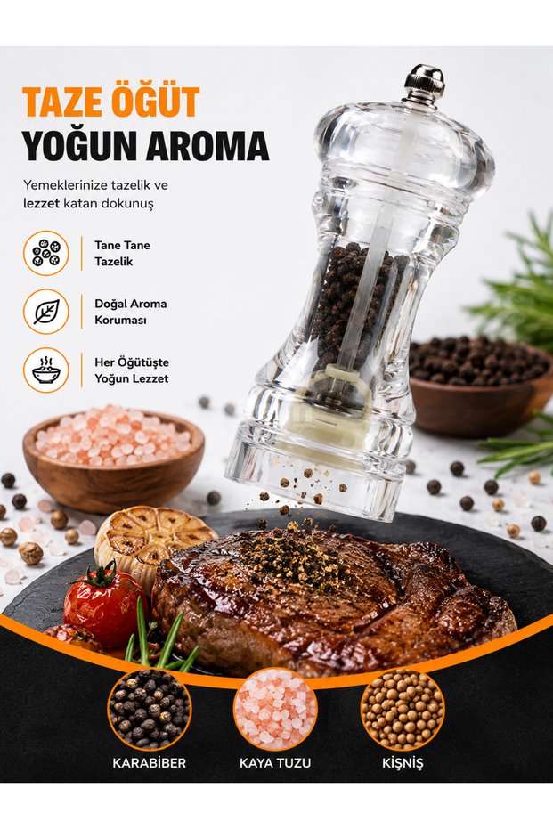 Acrylic Spice Mill Black Pepper Salt Grinder Transparent Handheld Grinding Mill