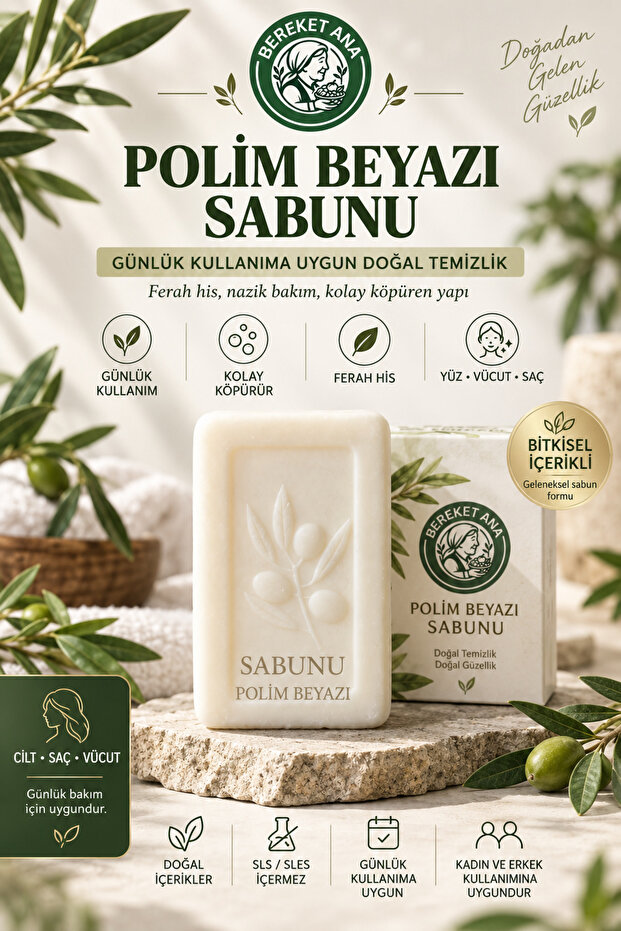 Polym White Soap Natural Herbal Solid Soap Traditional Care Soap for Face Body and Hair Cleansing