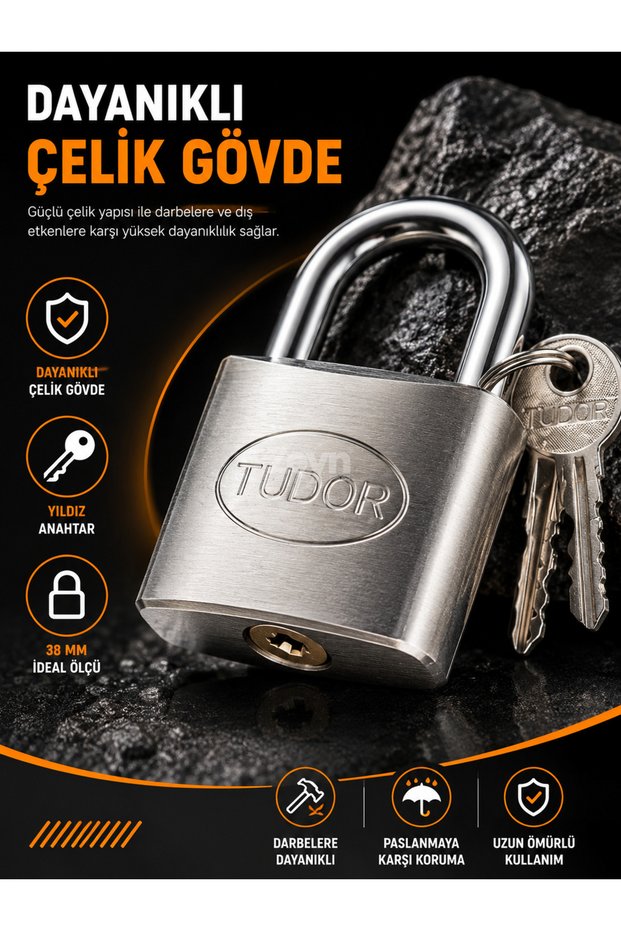 Tudor 38 mm Star Key Steel Padlock with Blister Packaging – for Warehouse, Shutter, Cabinet, and Bicycle