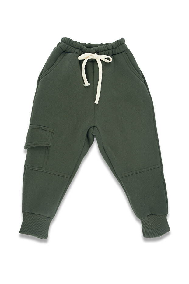 100% Cotton Children's Tracksuit Bottom - Khaki 3 Thread Yarn-Dyed Combed Cotton Quality (Single Bottom)