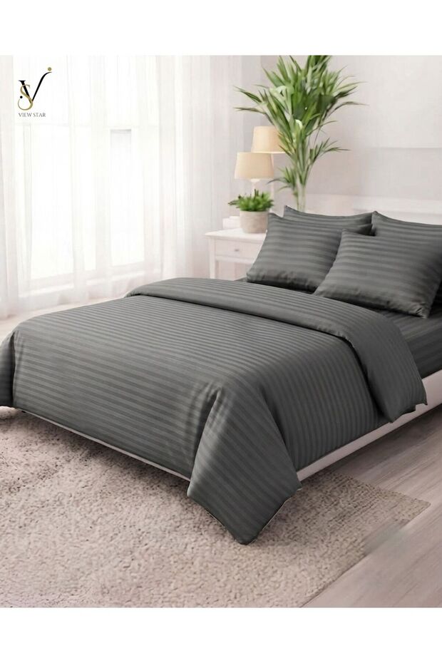 6 Pcs King Size Bedding Set (Grey) – 1 Fitted Sheet, 1 Quilt Cover, 4 Pillowcases