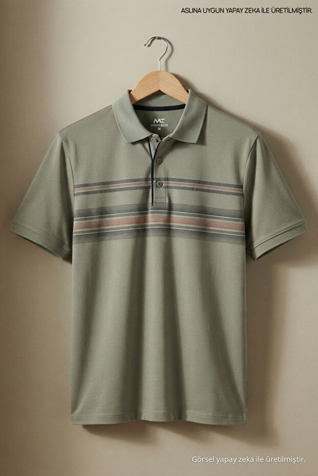 Men's Comfort Fit Patterned Green Polo Neck T-Shirt