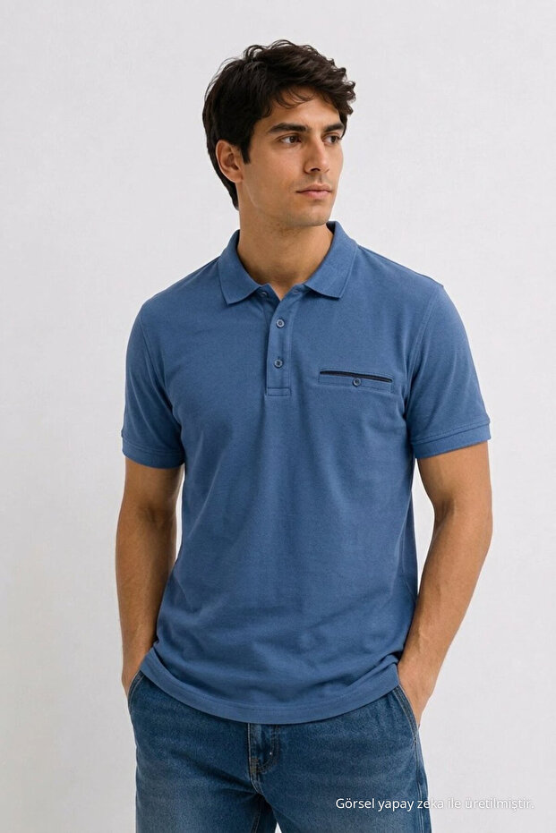 Men's Premium Indigo Polo Collar T-Shirt with Pockets