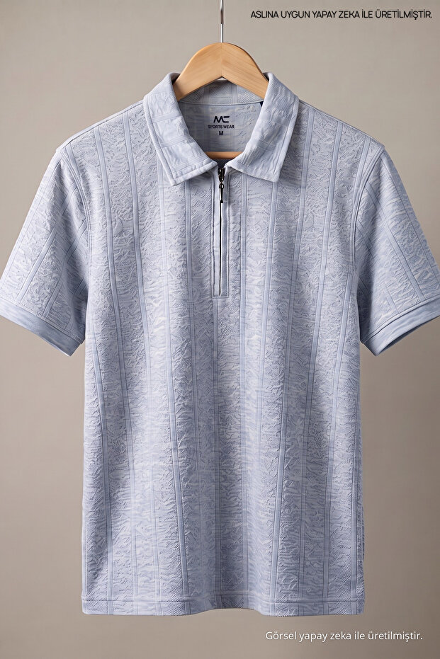 Men's Trend Premium Comfortable Blue Linen Polo Collar T-Shirt