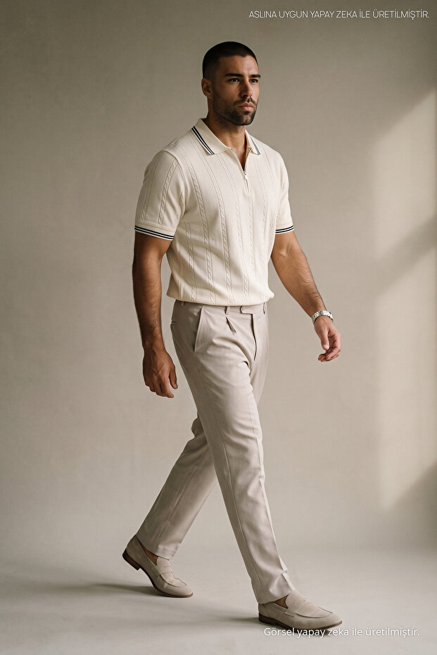 Men's Trend Striped Premium White Polo Neck T-Shirt