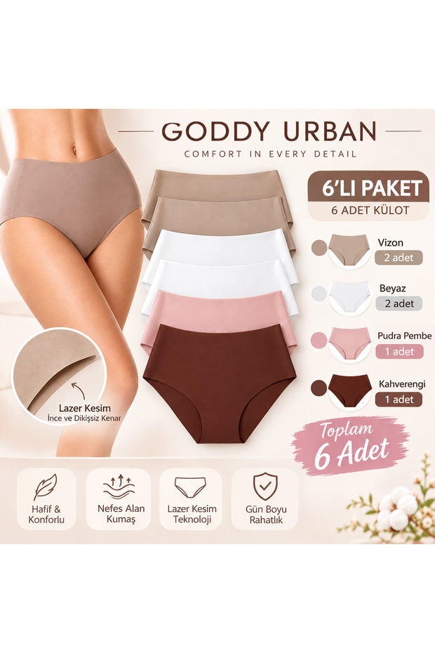 High Waist Basic Laser Cut Bikini Panties 6 Pack