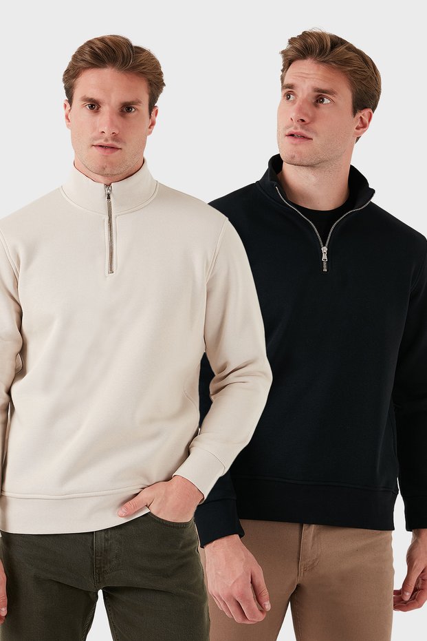 Cotton Regular Fit Stand Collar 2-Pack Sweat Men's Sweatshirt 59052592S2