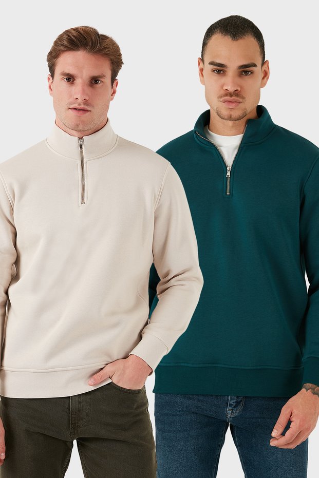 Cotton Regular Fit Stand Collar 2-Pack Sweat Men's Sweatshirt 59052592S2