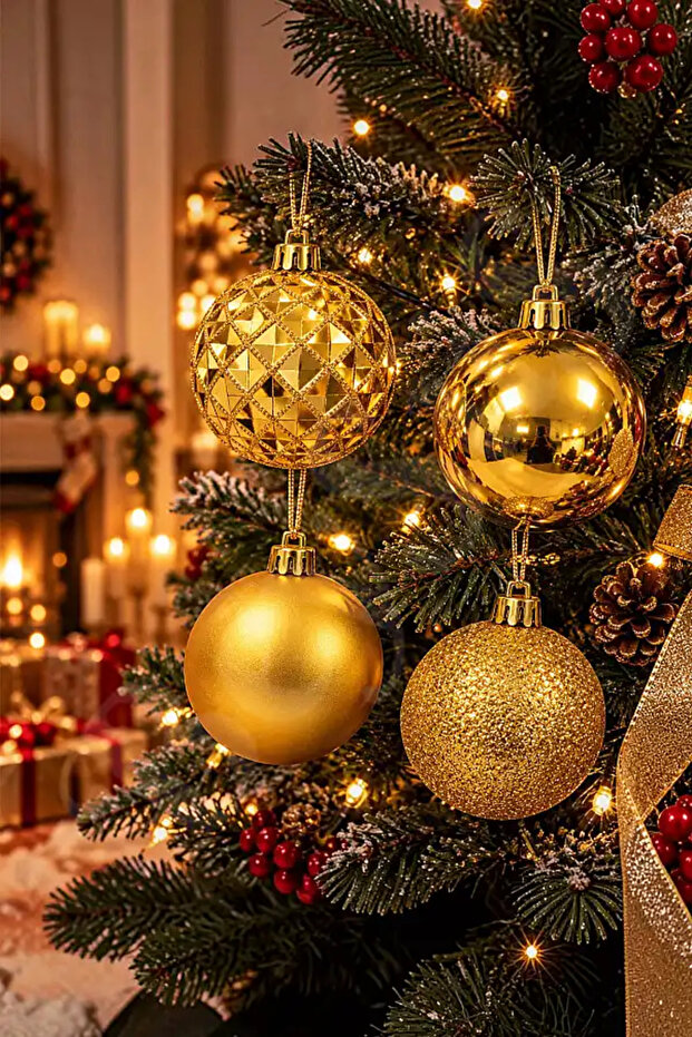 Christmas Tree Ornament Luxury Gold Cici Ball Set of 4 10 cm