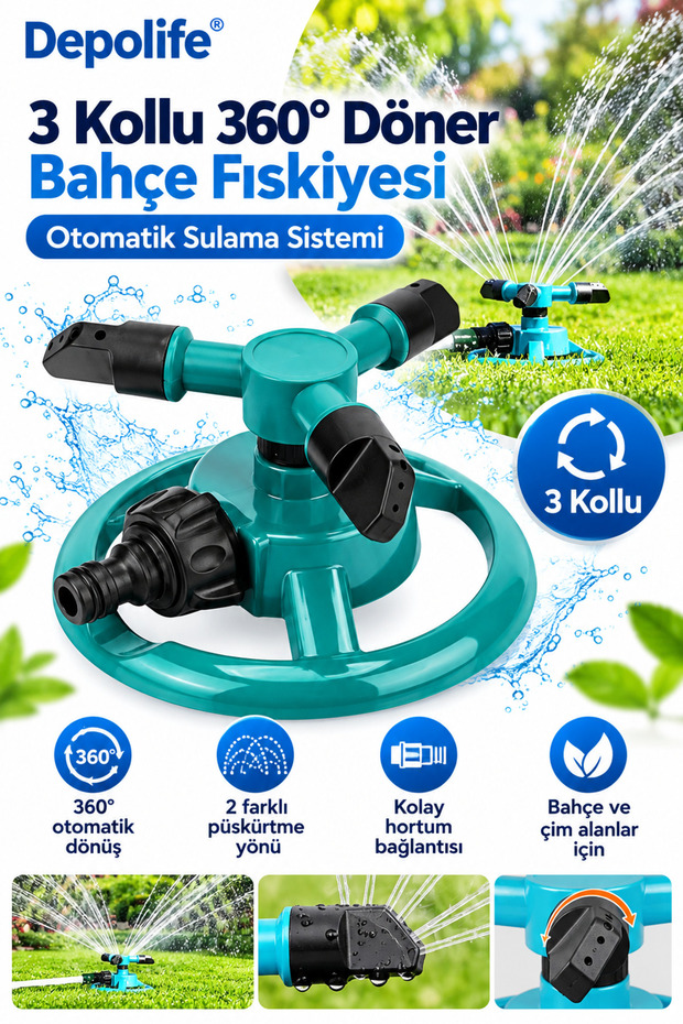 3 Sprink Green 360 °   Spin Automatic Watering System Garden Lawn Rotary Spray Tool