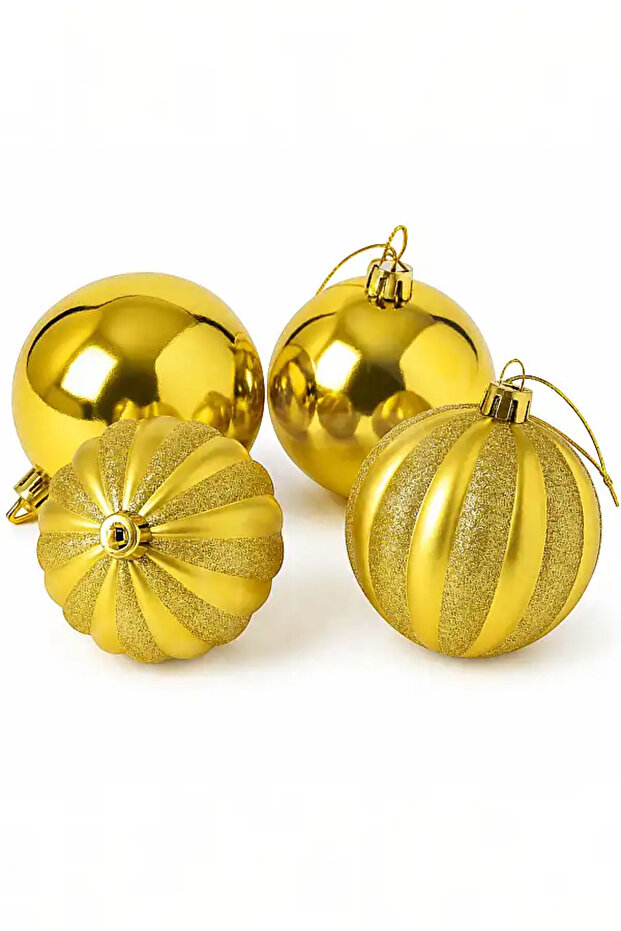 Christmas Pine Tree Ornament Set of 4 Gold Balls 10 cm