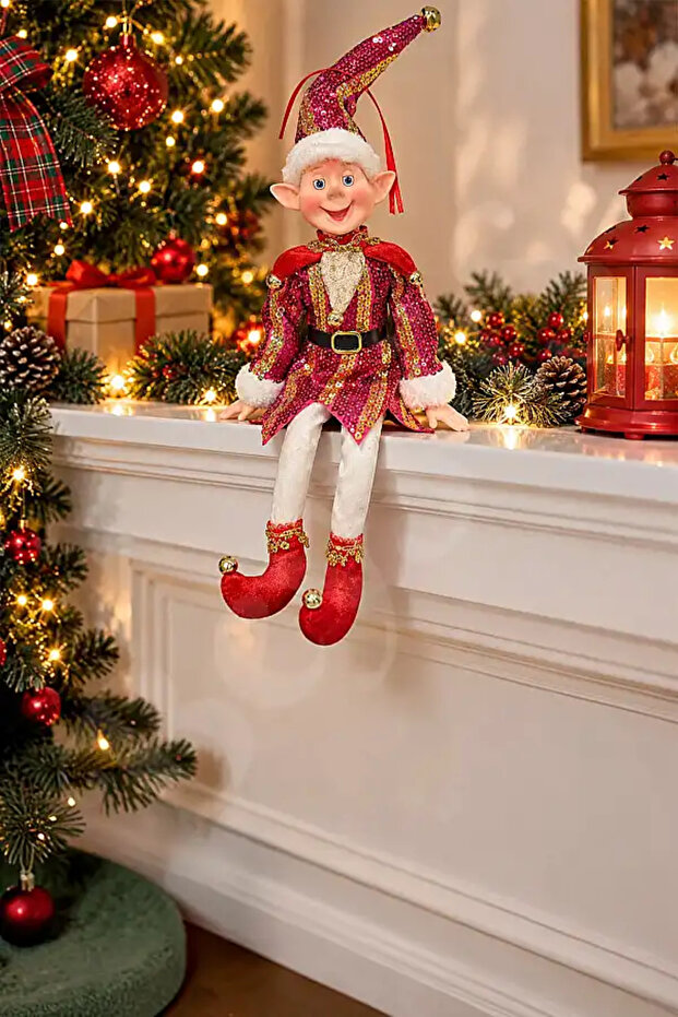 Christmas Tree Ornament Purple Gold Elf in Dress 36 cm