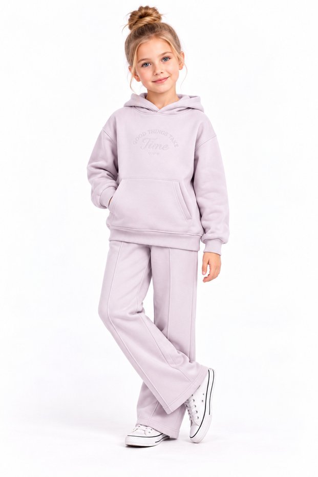 Girl's 3-Thread Hooded Bottom Base Set Tracksuit Set 4204Pu-