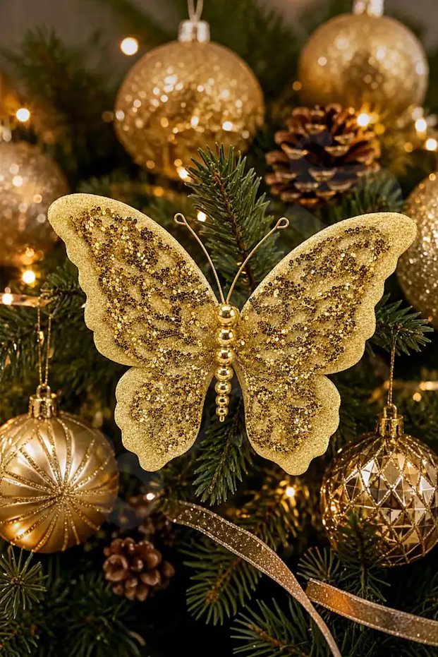 Christmas Tree Ornament Gold Butterfly 20 cm