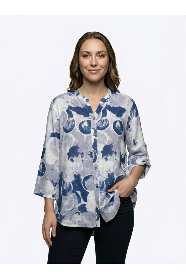 Women's Plus Size Fold Sleeve Shirt Blouse cty-akc-uzd1 100% Cotton Organic Linen
