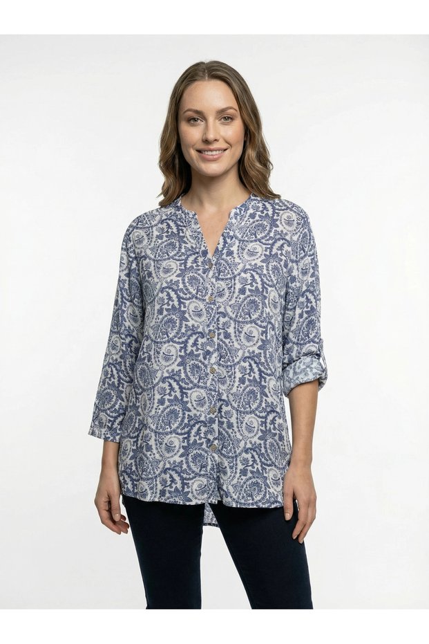 Women's Plus Size Fold Sleeve Shirt Blouse cty-akc-uzd1 100% Cotton Organic Linen