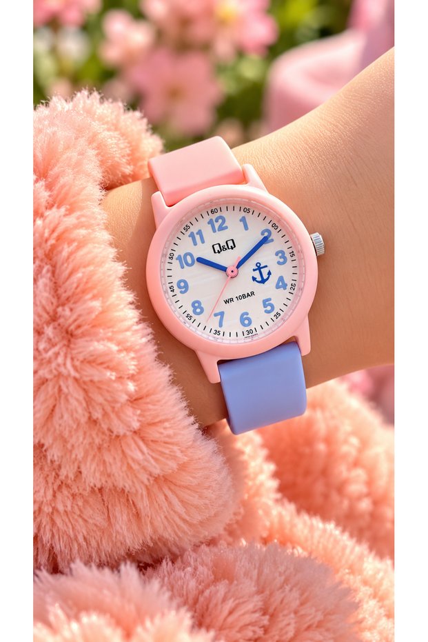 10 Atm, 2 Year Warranty, Salmon - Blue Silicone Cord Pool and Sea Use Suitable for Girls' Wristwatch