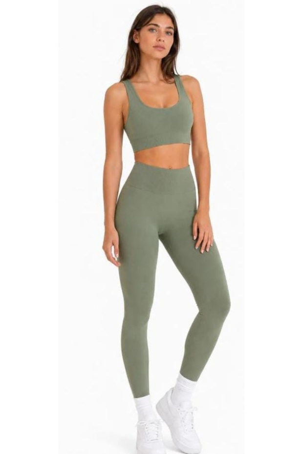 Mint Green U-Neck Bustier and Push up Seamless Leggings Set