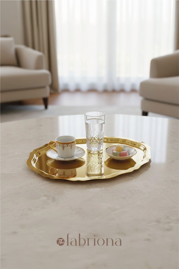 Single-Sided Gold 6-Piece Steel Tray Oval Model Coffee Tea Promise Engagement Delight Serving Presentation Tray Treat Bowl