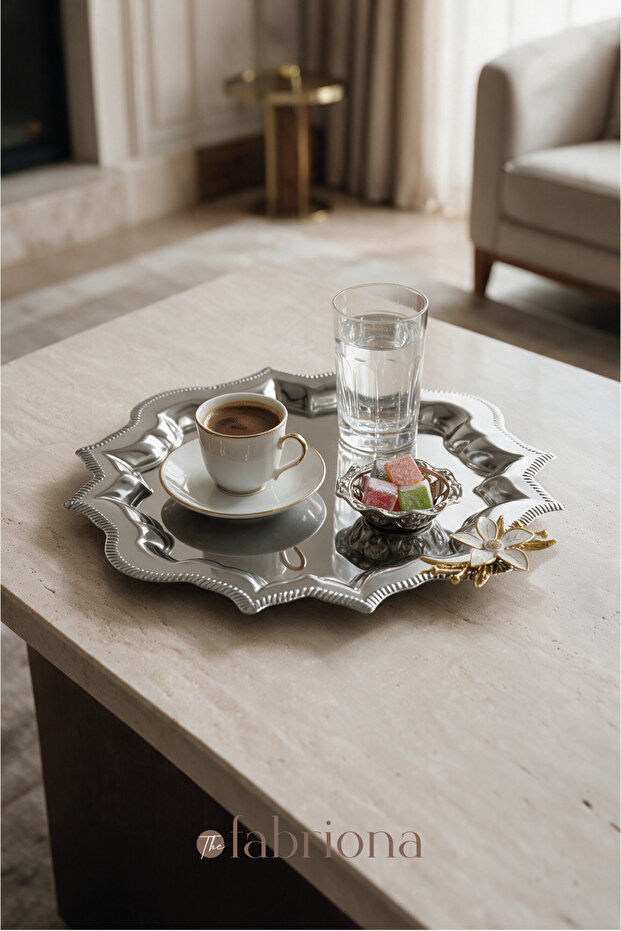 12-Piece Mini Daisy Stainless Steel Tea Coffee Engagement Presentation Tray with Wavy Corners Gold Silver 24X24Cm