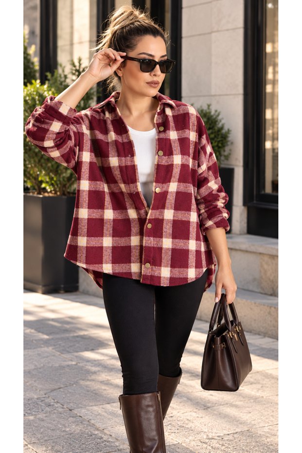 Cotton Plaid Lumberjack Shirt Oversized