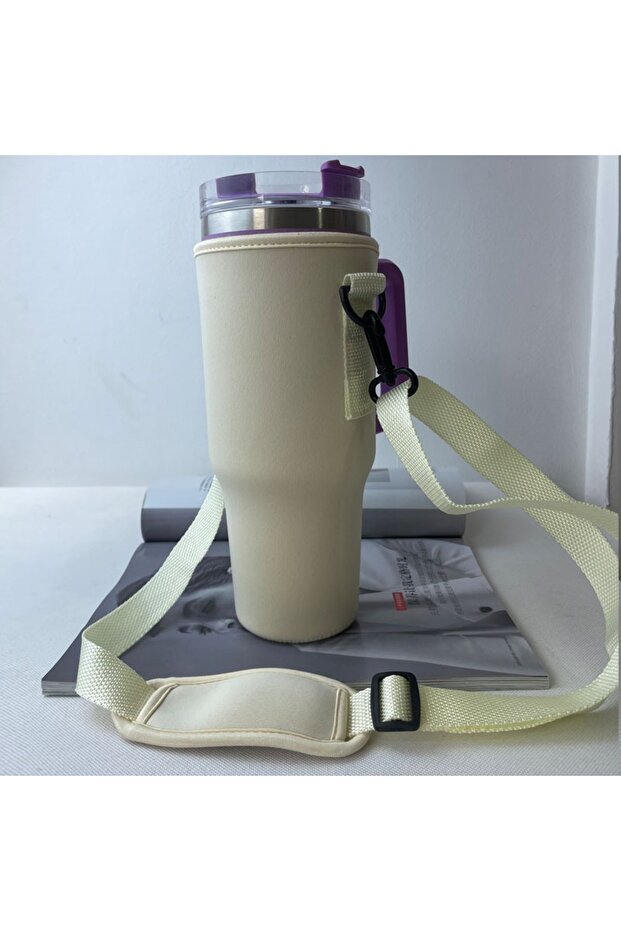 Beige 30/40 oz. Nonpareil Mug Sleeve for Stanley Quencher Mug Sleeve with Adjustable Shoulder Strap