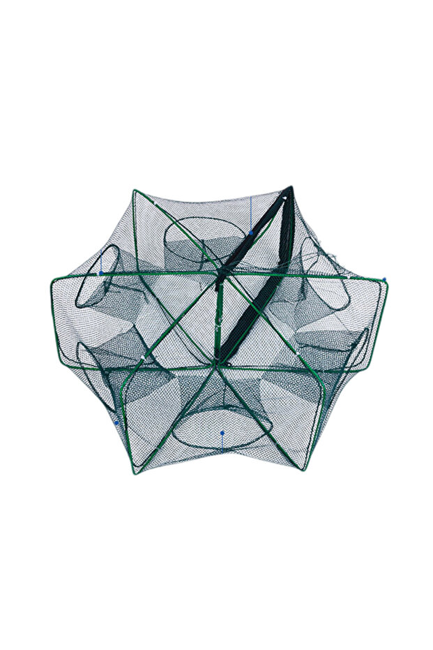 6 HOLES 60CM 6/8/10 Holes Mesh Portable Fishing Net Cage Folding Crayfish Catcher Casting Fish Crab
