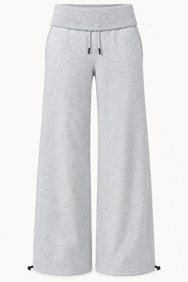 Women's Folded Waist Elastic Wide Leg Sweatpants with Stopper Detail Gn-0618