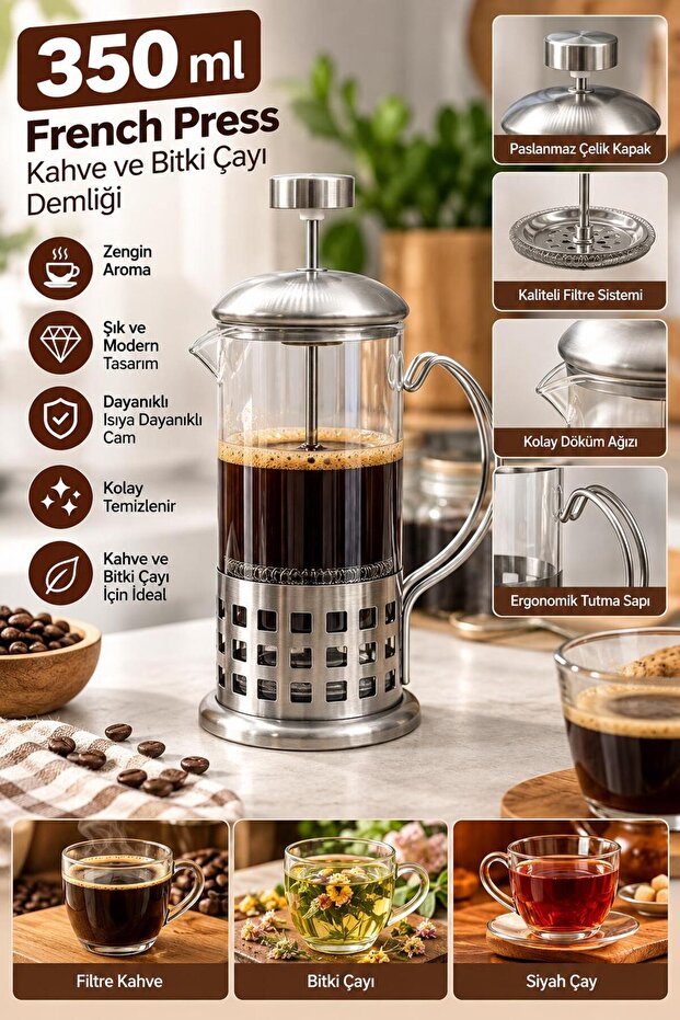 Natural Borosilicate Glass Coffee Pot Luxury Herbal Tea Brewing Pot 350ml Tea Pot French Press