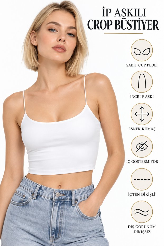 Women's Black Thin Strap Crop Bustier with Fixed Cup Pads, Flexible Gathering, Daily Athlete's Top