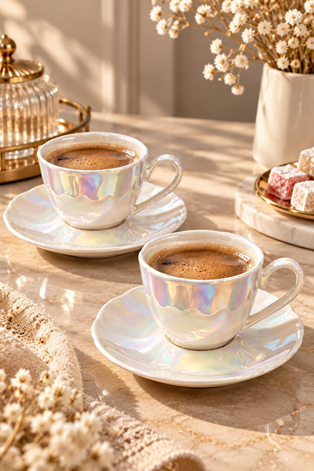 2-Person Porcelain Luster Modern Coffee Cup Set Luster Pearlescent 90ml