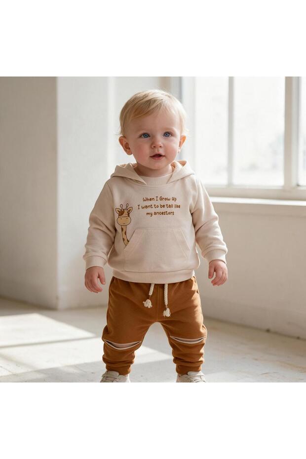 Altıntaş Baby Giraffe Patterned Hooded 2-Piece Set