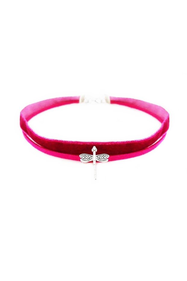 Fuchsia Velvet Women's Dragonfly Choker Necklace
