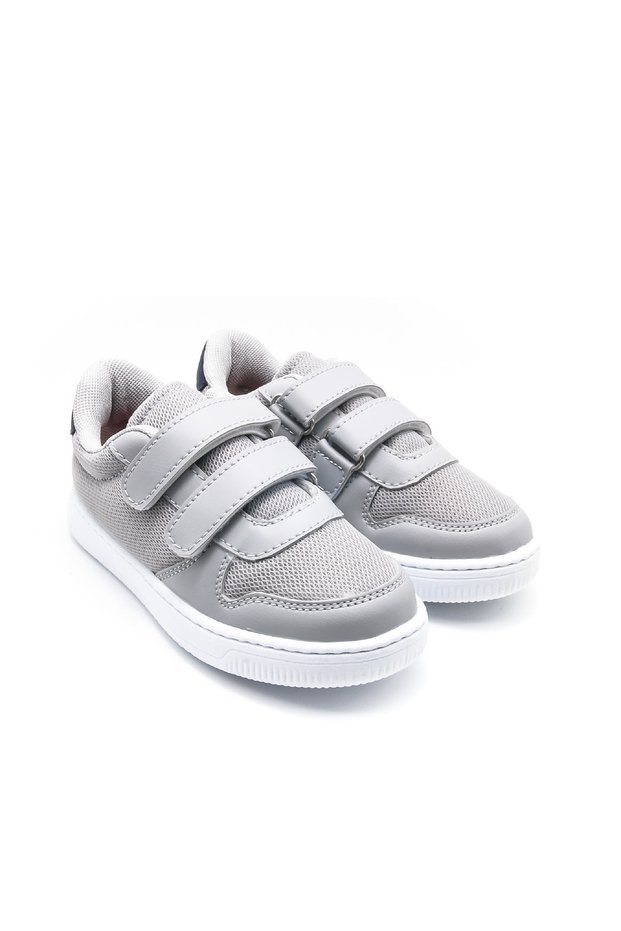 Burber Gray Kids Children Unisex Sneaker Leather-Look Casual Sports Shoes Lace-Up Velcro Kp-6002