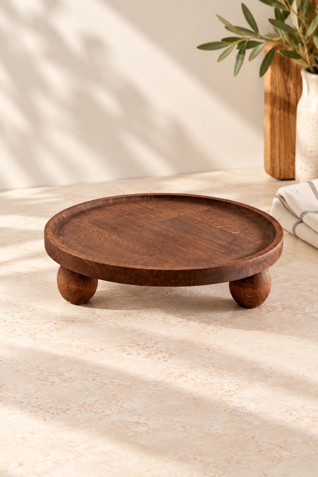 Wooden Dark Color Marble Footed Riser/Server/Organizer