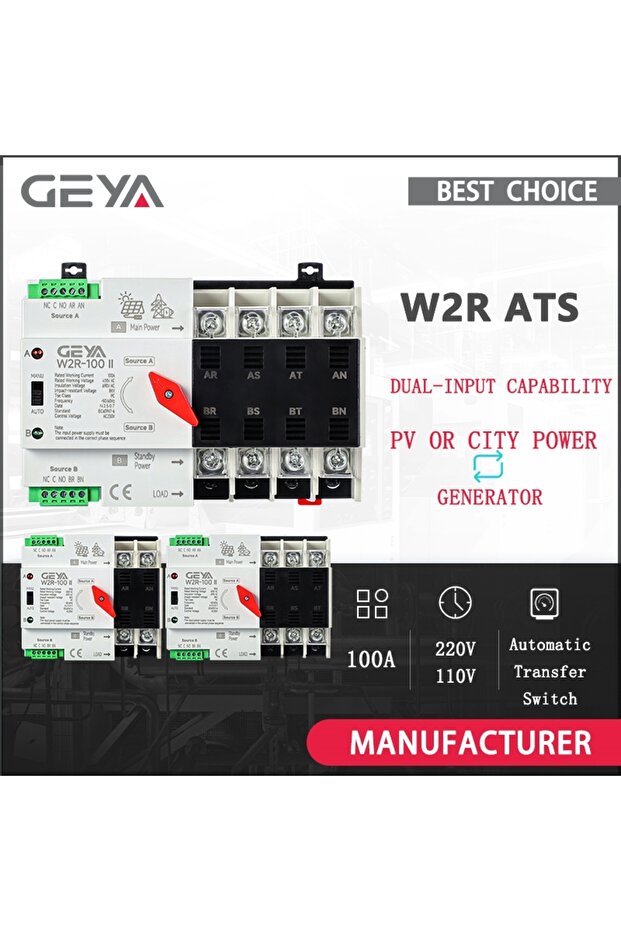 220VAC 3P 100A GEYA PV Solar or City Power ATS 110V 220V PC Dual Power Automatic Transfer Switch 10