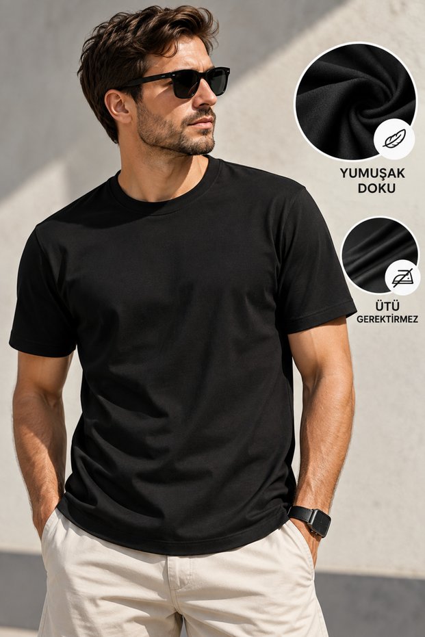 Modal 100% Soft Textured Crew Neck T-Shirt
