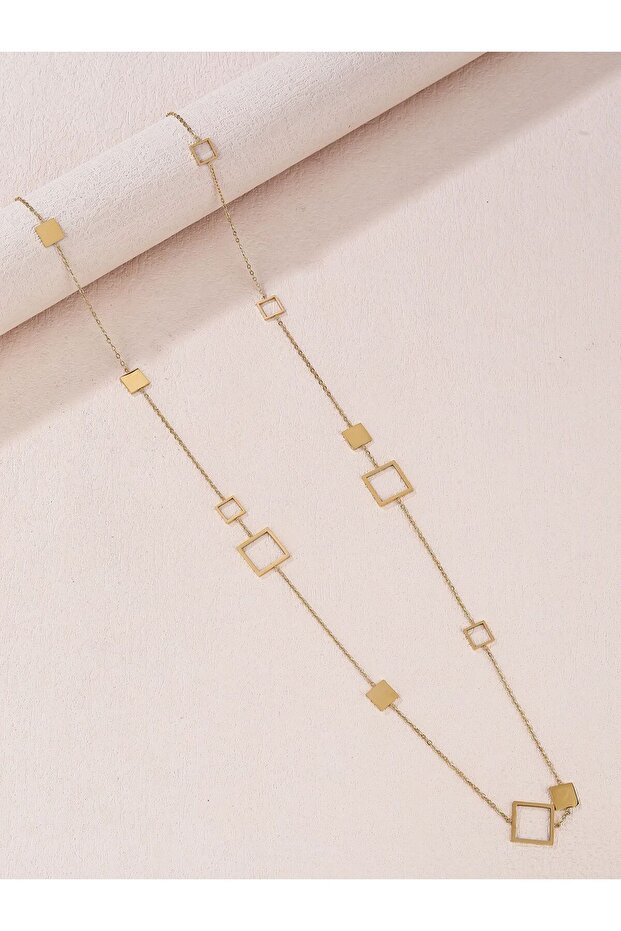 Other quadrate 1 Ladies 18K Gold-Plated Stainless Steel Hollow Square Round Rectangular Star Long Ne