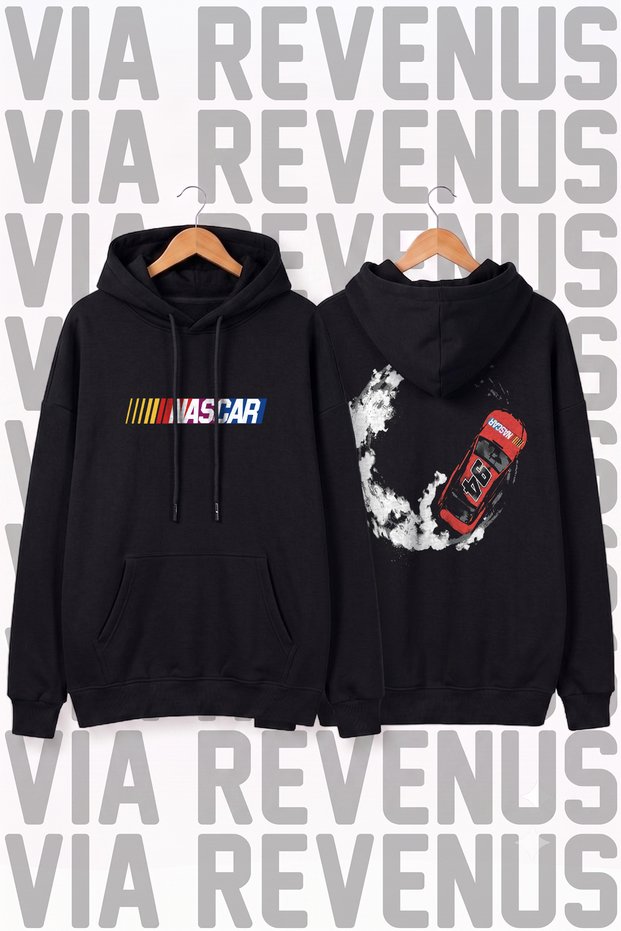 Nascar Drift Printed Wide Fit Hoodie - 3 Thread Fleece Hood Lining with Rope Detail