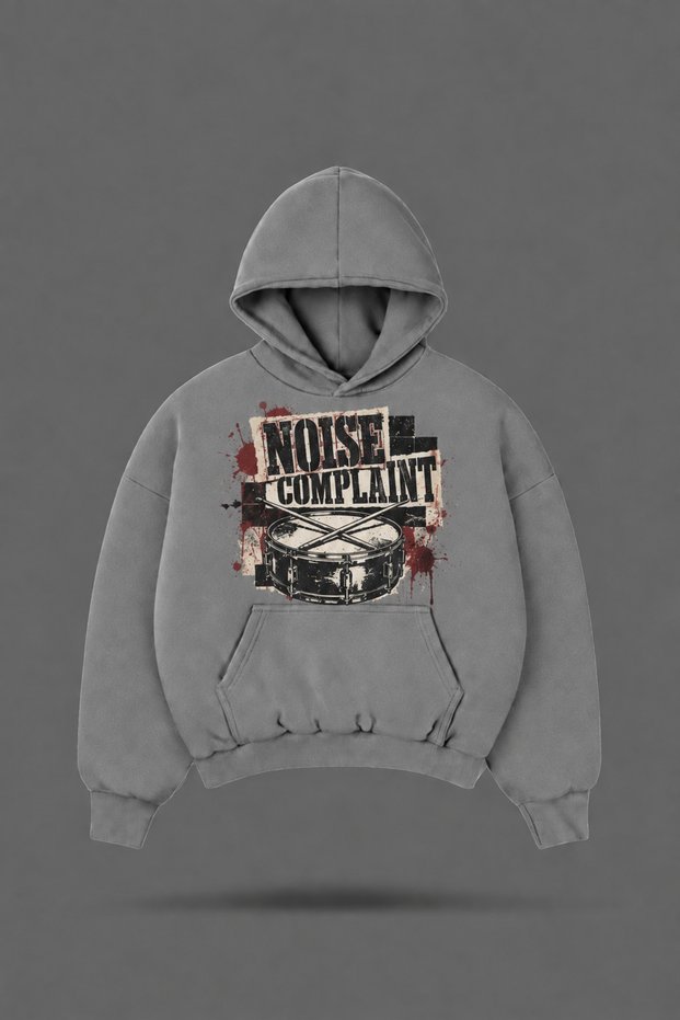 Oversize Noise Complaint Printed Hooded Smoke Gray Sweatshirt