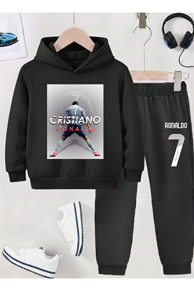 Ronaldo Printed Boys' Tracksuit, 3-Yarn Shardooned Fabric