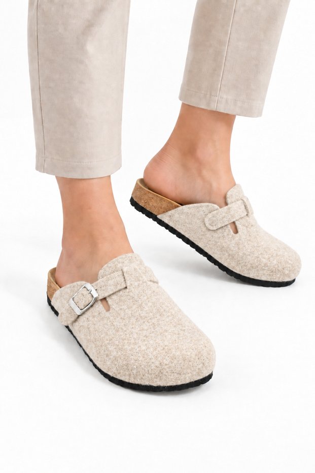 Bena Felt Women's Comfortable Cork Sole Daily Sabo Stone - Ecru Boston Slippers