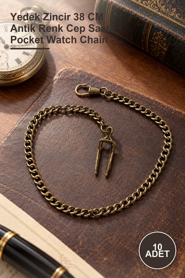 10 Pieces of Chain with Clasp - Replacement Chain 38 cm Antique Color Pocket Watch Chain