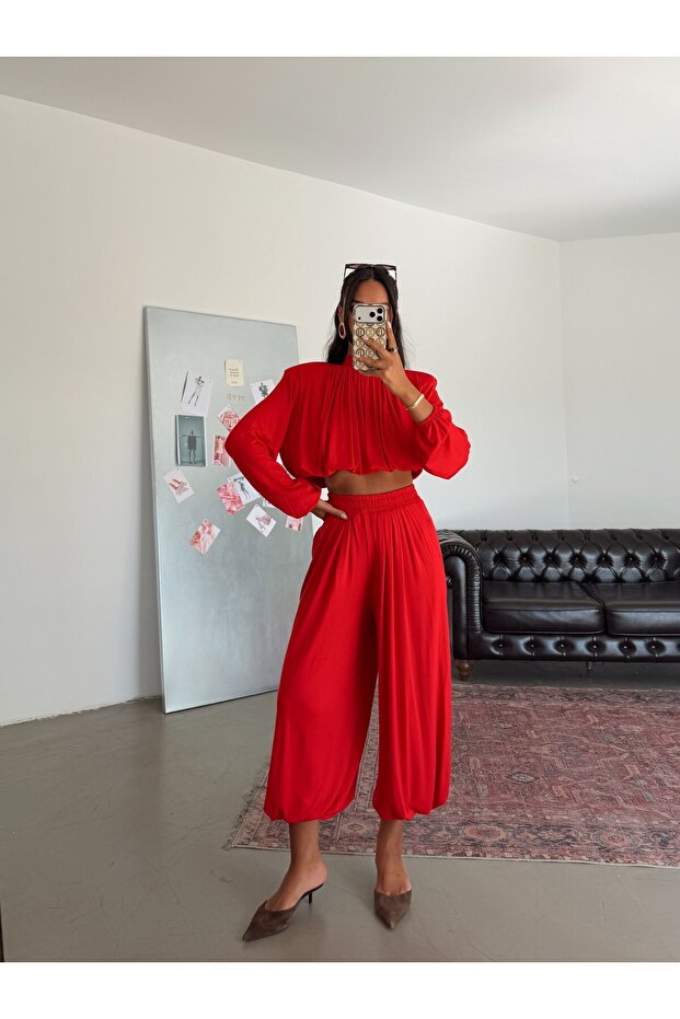 Long Sleeve Shalwar Suit - Red