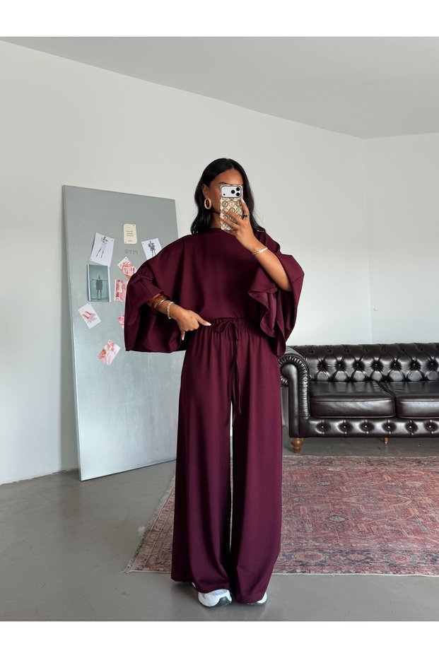 Bat Sleeve Oversize Set - Burgundy