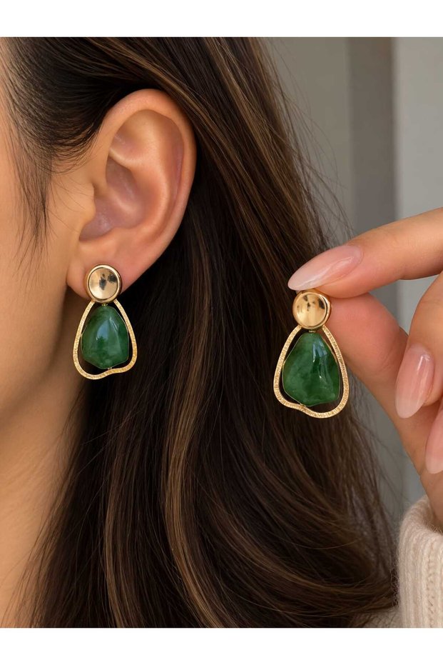 Natural Stone Gold Color Drop Shape Women's Earrings